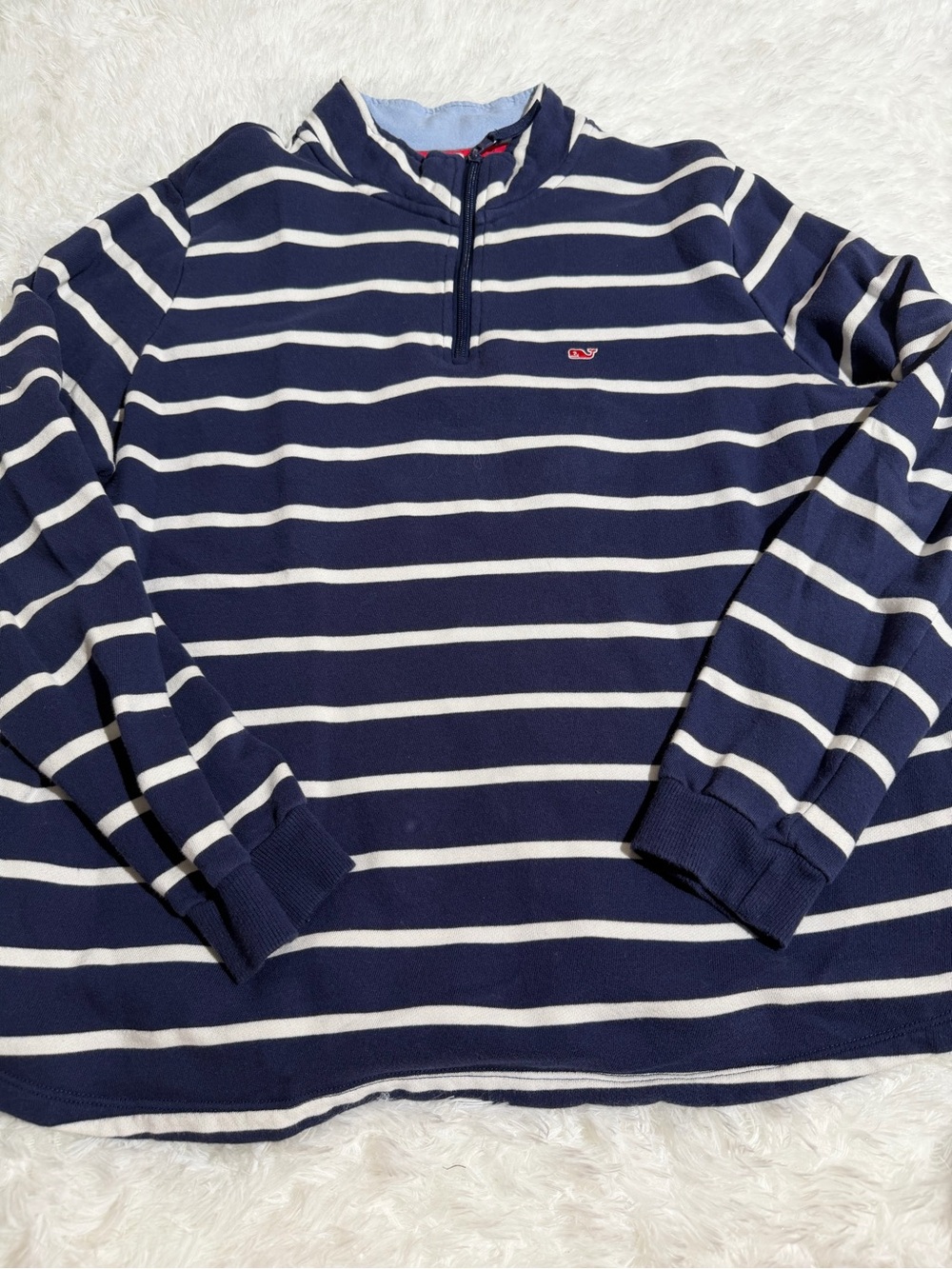 Vineyard Vines Quarter Sip Navy and White Striped Quarter-Zip Sweater sweatshirt